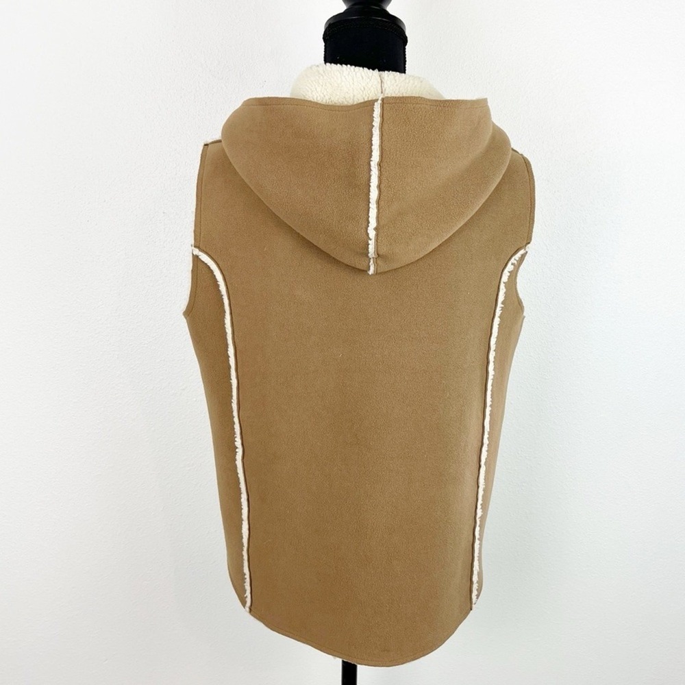 Lauren Ralph Lauren Tan Sherpa Vest Cream Trim Large Cozy Neutral - Picture 4 of 11